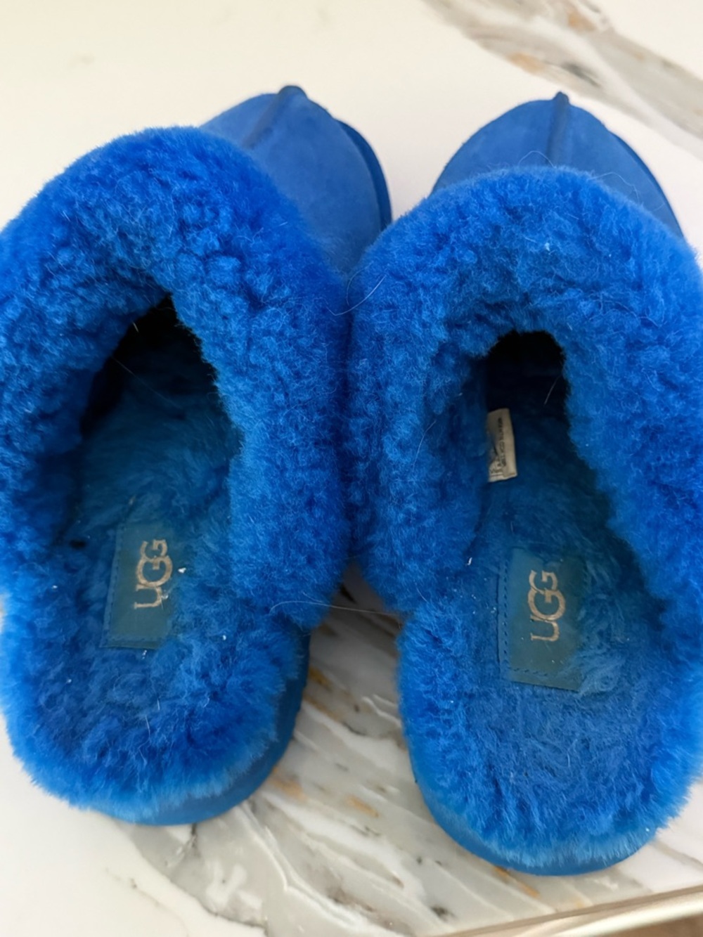 UGG Kids Electric Blue Plush Shearling Slip-On Slippers - Picture 6 of 8